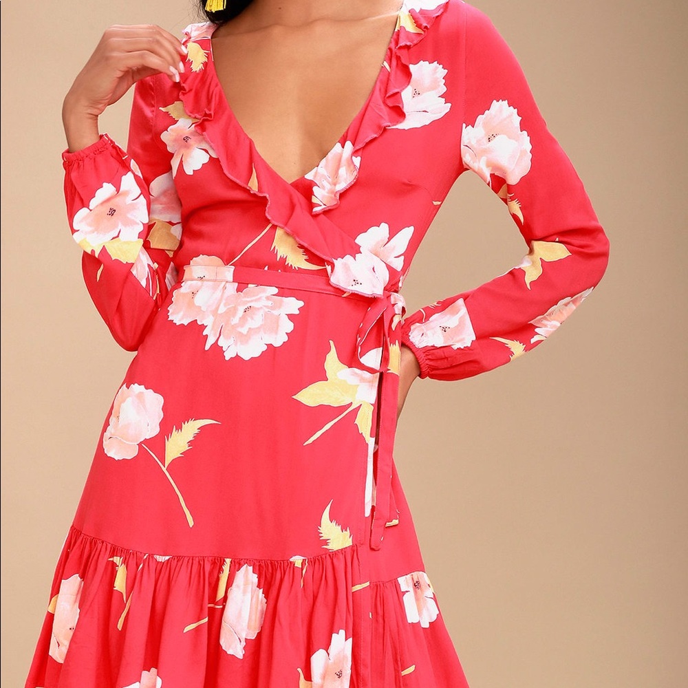 Ruff girls club coral red floral print dress